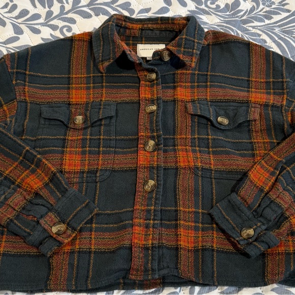 American Eagle Outfitters Tops - American Eagle Outfitters Cropped Plaid Jacket - Dark Green and Orange
